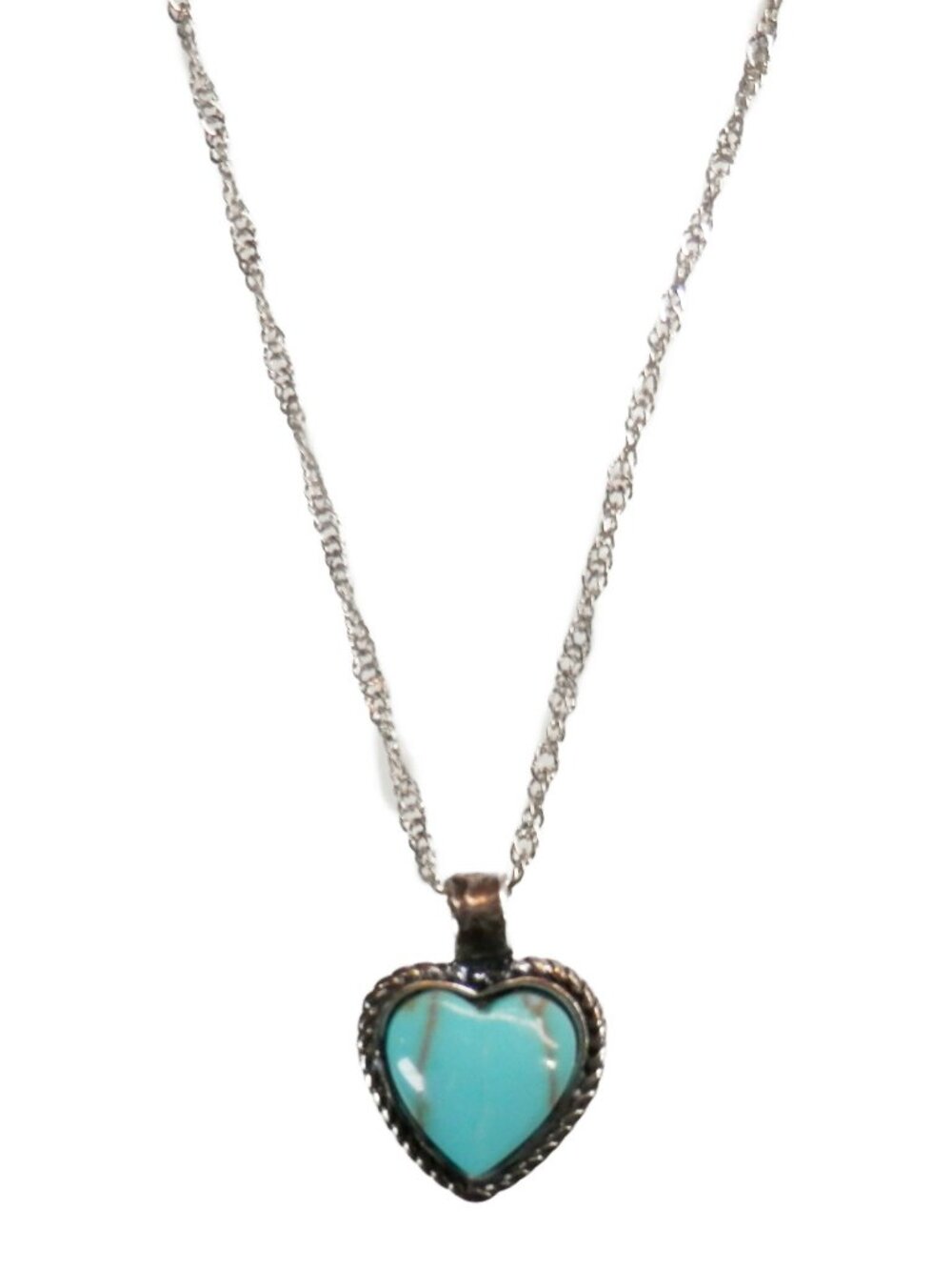 Sterling Silver Heart Shaped Pendant Necklace 5 Star Turquoise Color Stone 18"